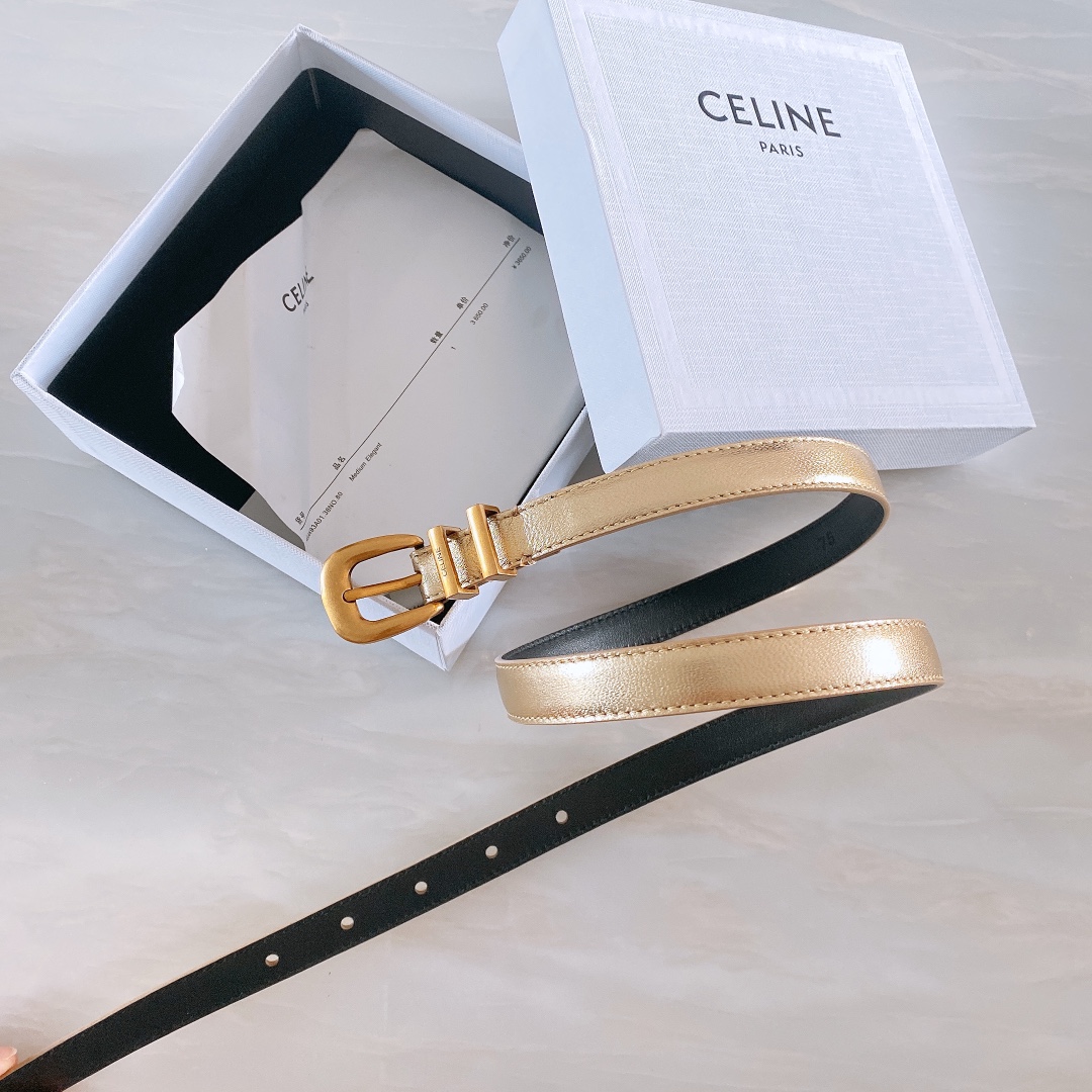 céline光滑牛皮革配ELEGANT腰带.金色.银色金属件！腰带饰有2个金属环.第一个圆环上携刻CEL