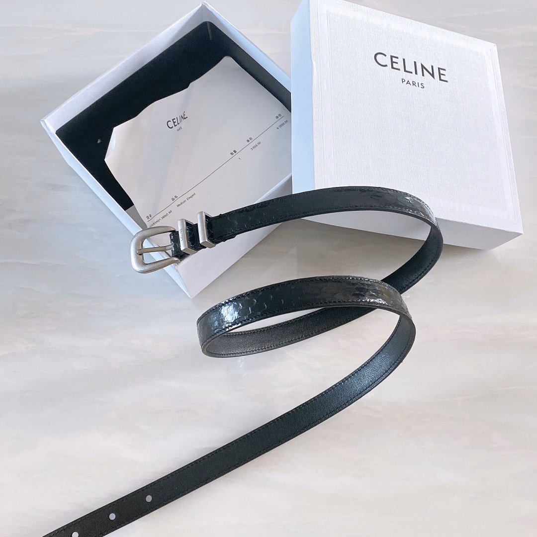 céline光滑牛皮革配ELEGANT腰带.金色.银色金属件！腰带饰有2个金属环.第一个圆环上携刻CEL