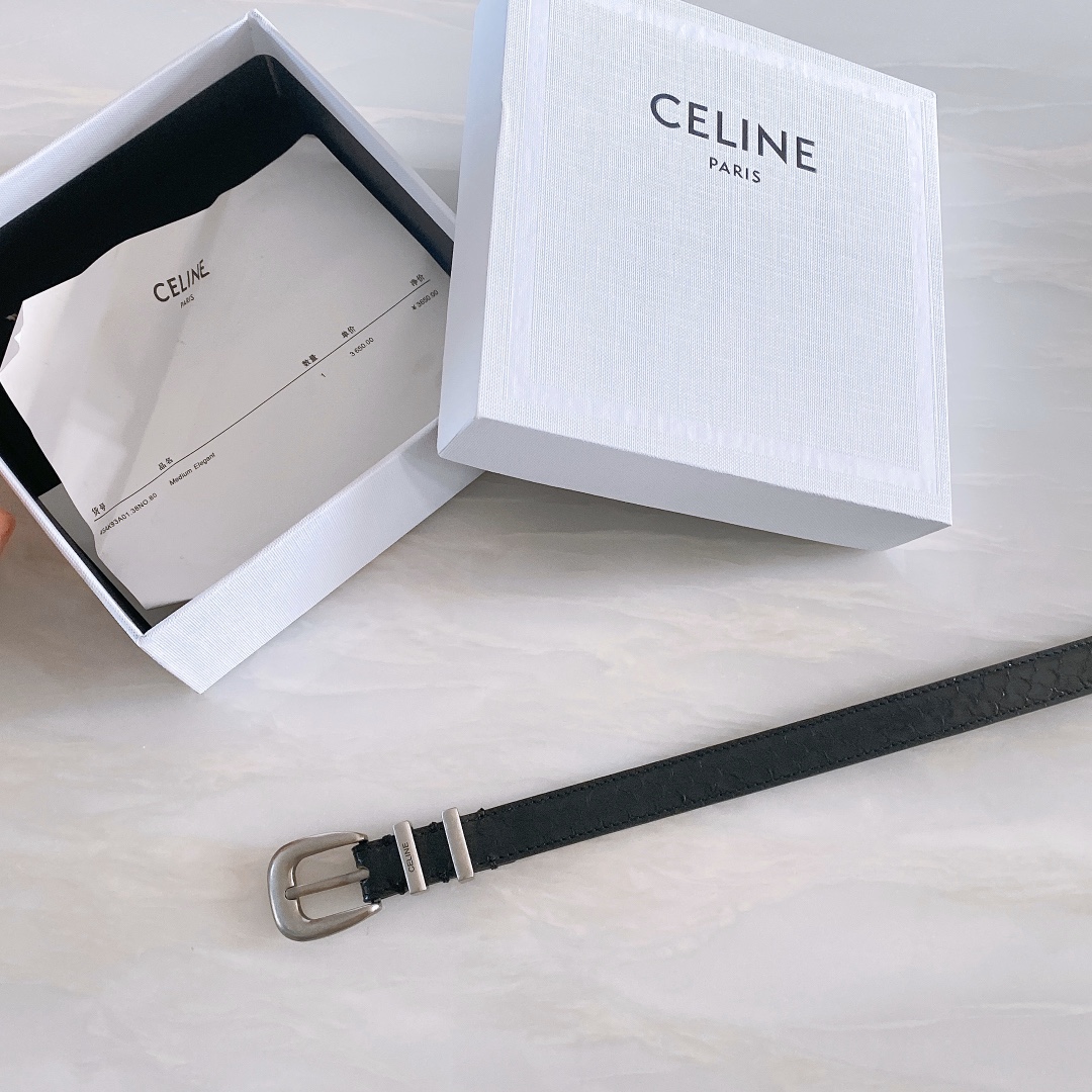 céline光滑牛皮革配ELEGANT腰带.金色.银色金属件！腰带饰有2个金属环.第一个圆环上携刻CEL