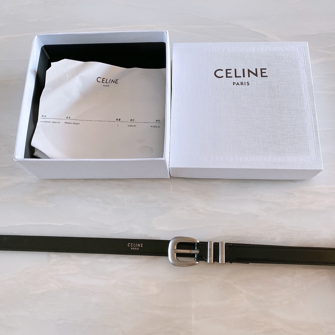 céline光滑牛皮革配ELEGANT腰带.金色.银色金属件！腰带饰有2个金属环.第一个圆环上携刻CEL