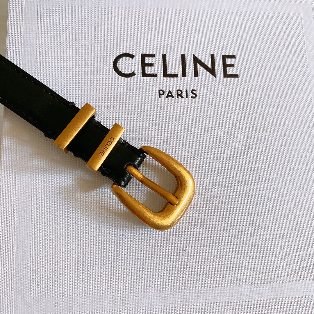 céline光滑牛皮革配ELEGANT腰带.金色.银色金属件！腰带饰有2个金属环.第一个圆环上携刻CEL