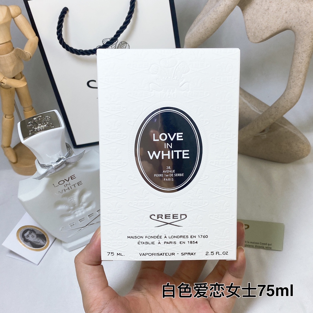 85包邮💰💰💰专柜版
CREED 信仰Love In White白色爱恋女士香水75ml
香调:东方花香调
前调:橙子
中调：鸢尾花水仙花木兰大米茉莉玫瑰
后调:檀香木香草龙涎香
属性:女香白色恋爱
标签：花香脂粉柑橘黄色花白色花木香