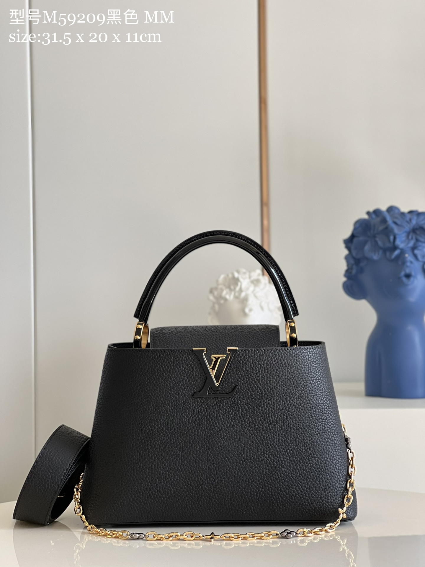 Louis Vuitton LV Capucines Bags Handbags Black Taurillon Cowhide Chains M59209