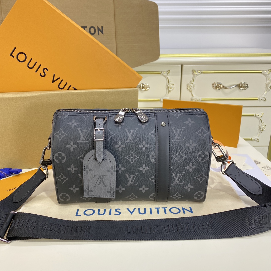 Louis Vuitton LV Keepall Handbags Travel Bags Black Monogram Canvas Down City M45936