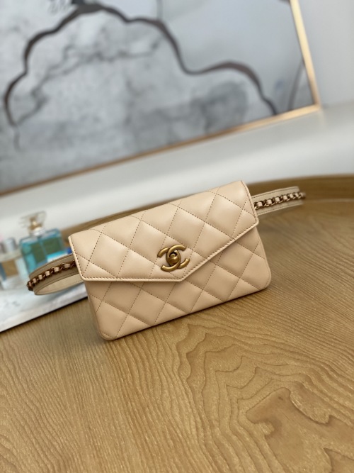 Chanel Quilted Leather Belt Bag with Gold-Tone Hardware in Beige