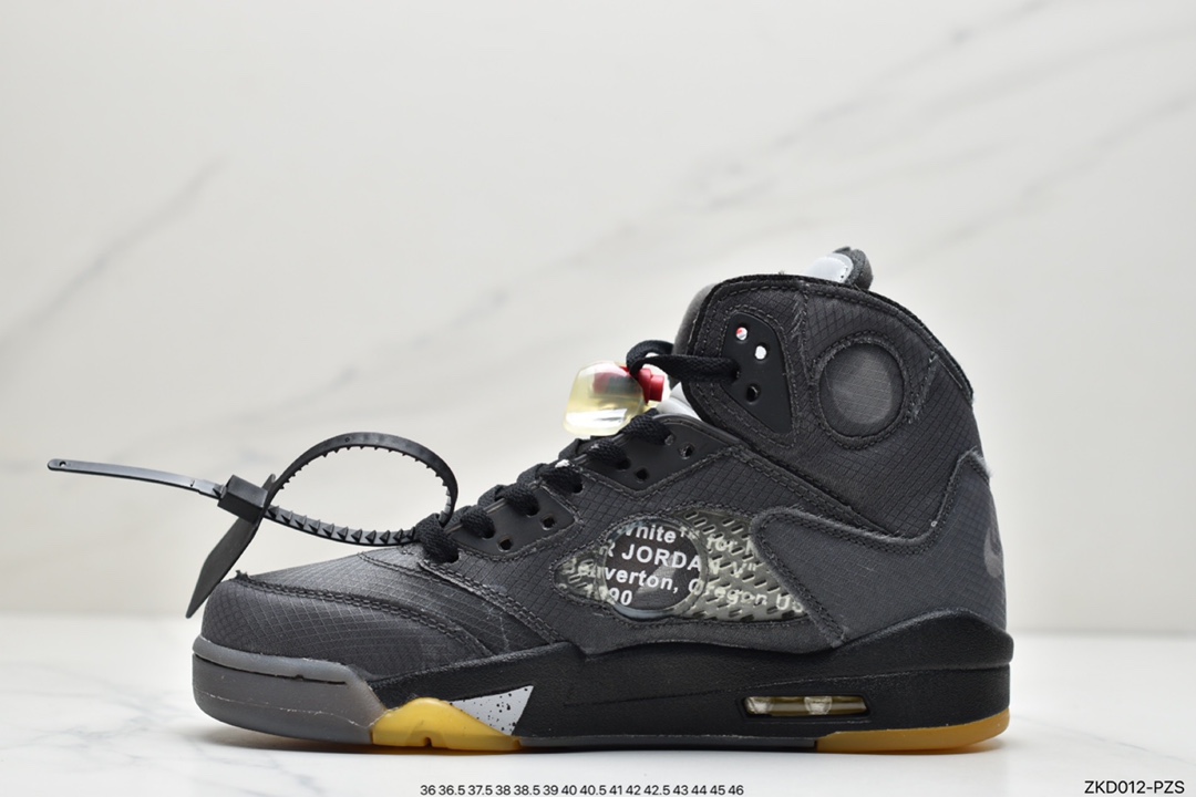 270 Off-White x Air Jordan Retro 5”Sail”乔丹AJ5代中帮复古休闲文化篮球鞋“OW蝉翼冰淇淋米白红黑”CT8480-100