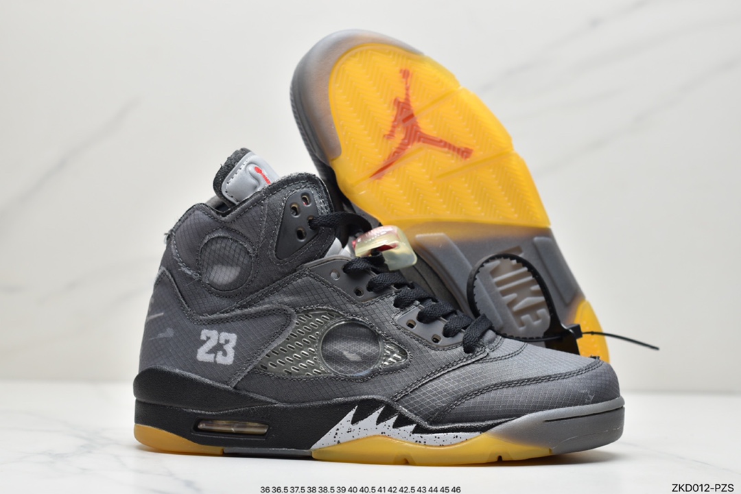 270 Off-White x Air Jordan Retro 5”Sail”乔丹AJ5代中帮复古休闲文化篮球鞋“OW蝉翼冰淇淋米白红黑”CT8480-100