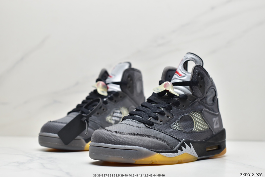 270 Off-White x Air Jordan Retro 5”Sail”乔丹AJ5代中帮复古休闲文化篮球鞋“OW蝉翼冰淇淋米白红黑”CT8480-100