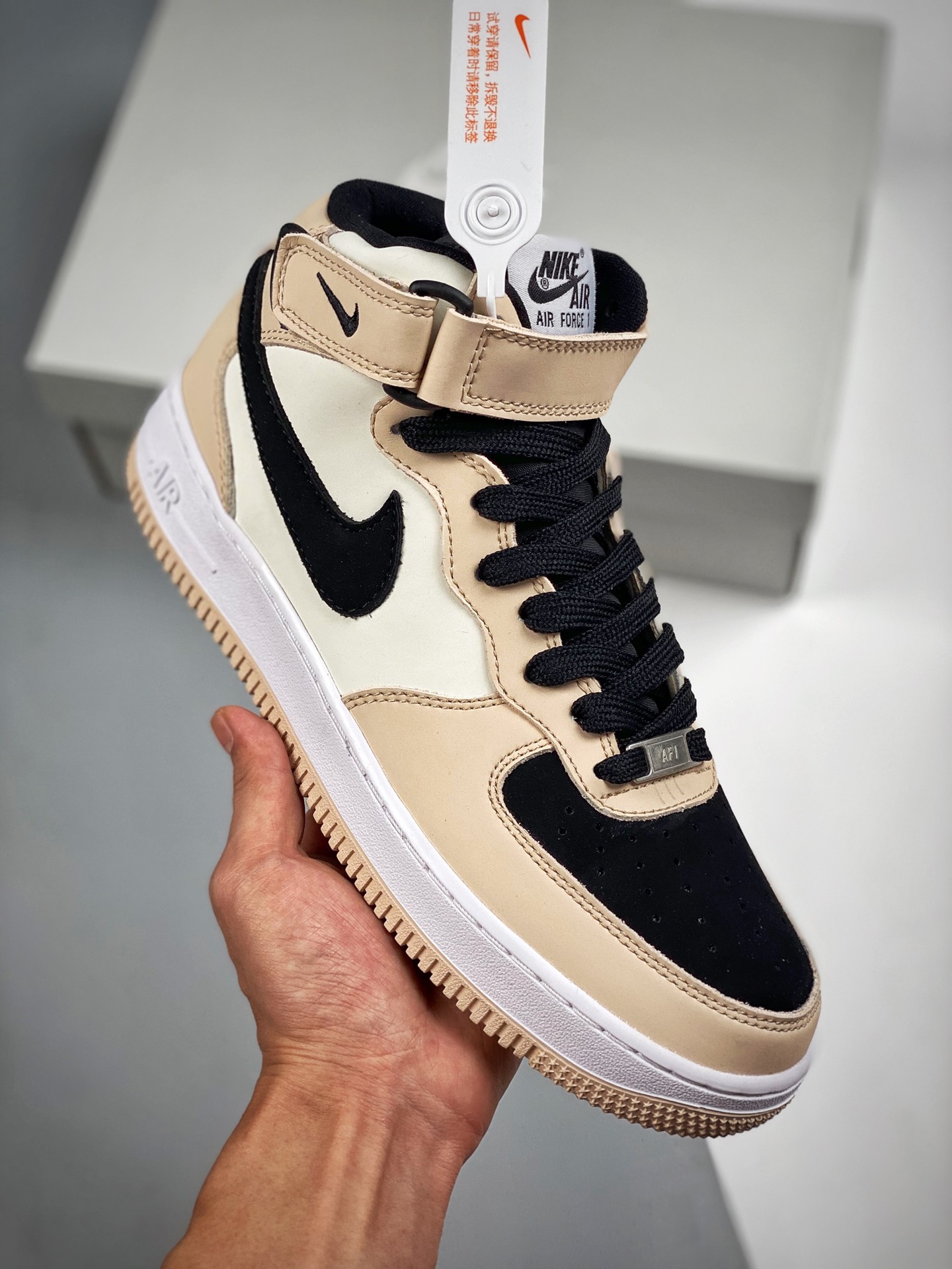 Air Force 1 Low Mid 07 "beige negro", horma y plantilla originales, estilo auténtico de Air Force, enfocado en el canal…