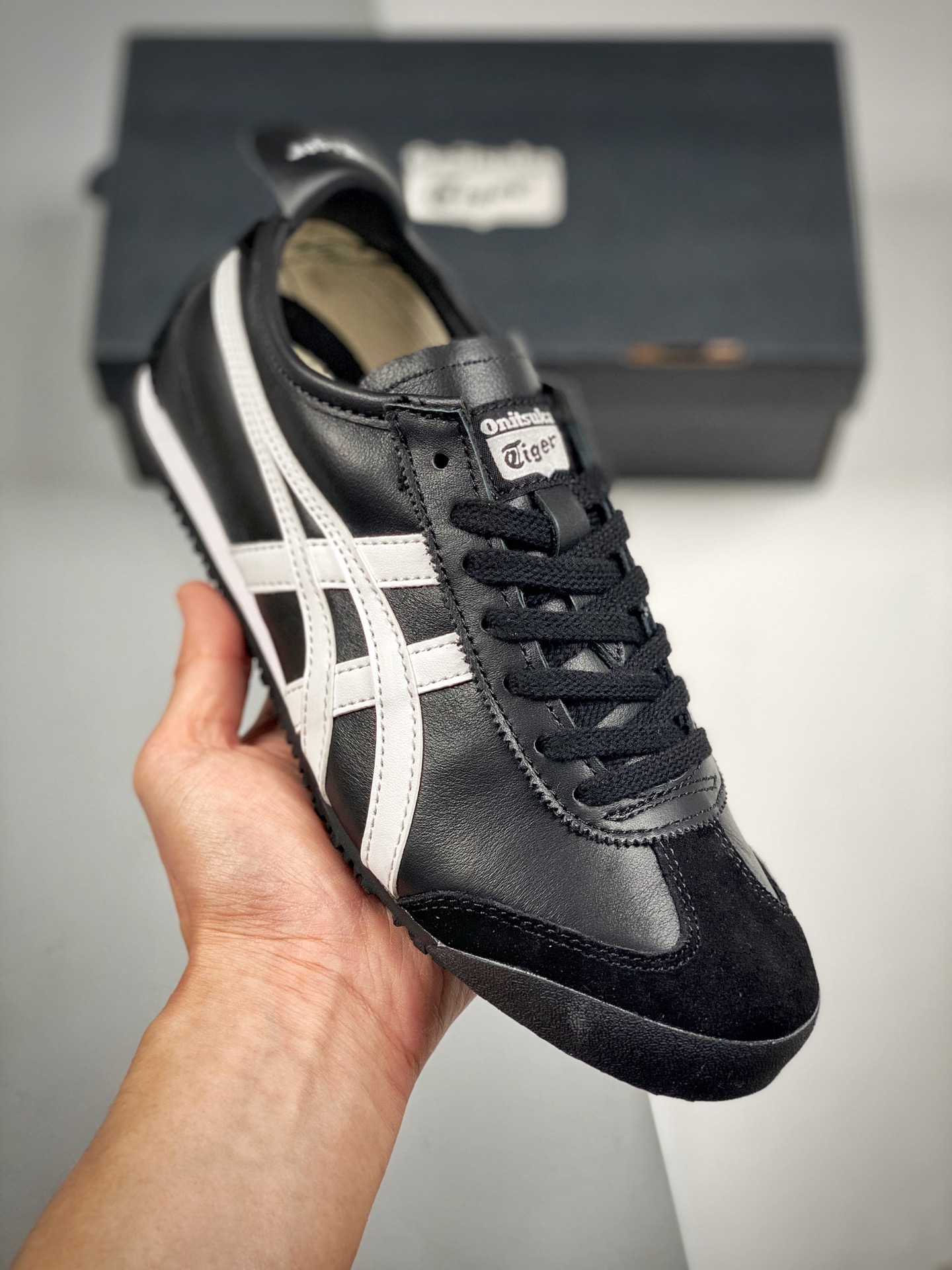 Asics Onitsuka Tiger original, color blanco y negro, etiqueta original de piel de cordero de primera capa, caja origina…