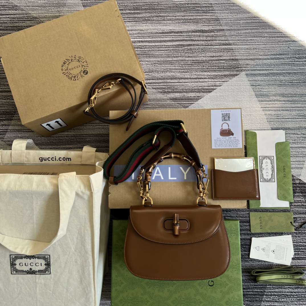 GUCCI Bamboo Small Handbag Leather Interchangeable Shoulder Strap