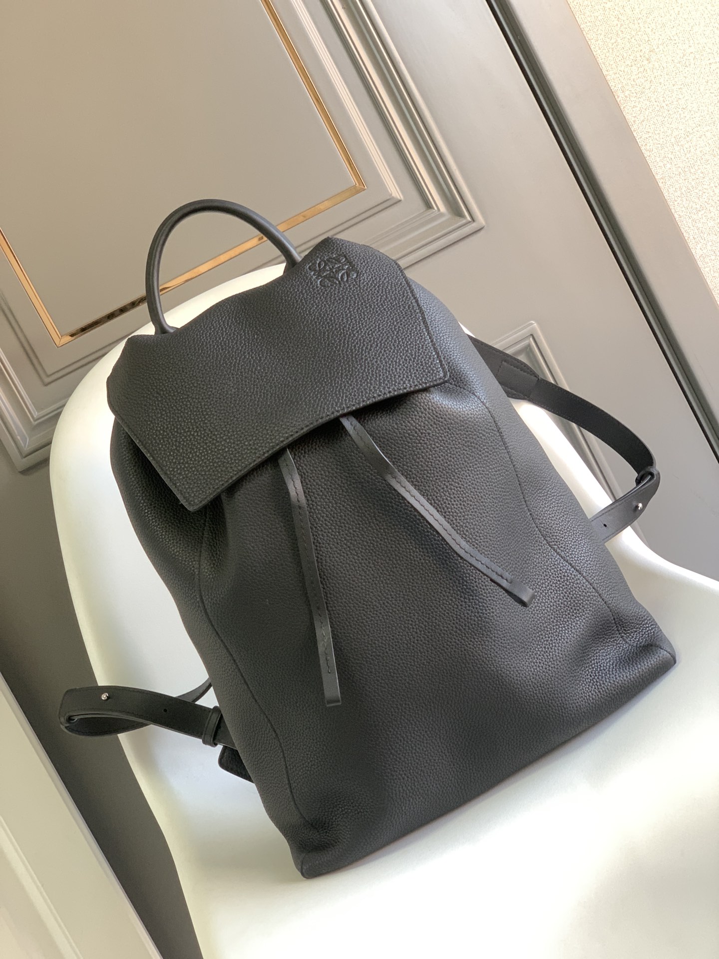 Loewe Grained Leather Drawstring Backpack, Practical and Stylish Unisex Bag
