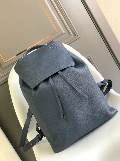 Loewe Grained Leather Backpack Adjustable Strap Drawstring Closure Blue 1 Loewe Grained Leather Backpack Adjustable Strap Drawstring Closure Blue