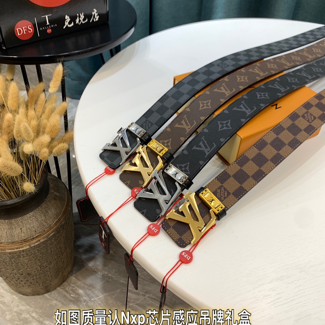 烤漆磨砂内穿扣头：路易威登LV zp同步 法国进口pvc面料 新品pvc面料格子老花 3 8cm