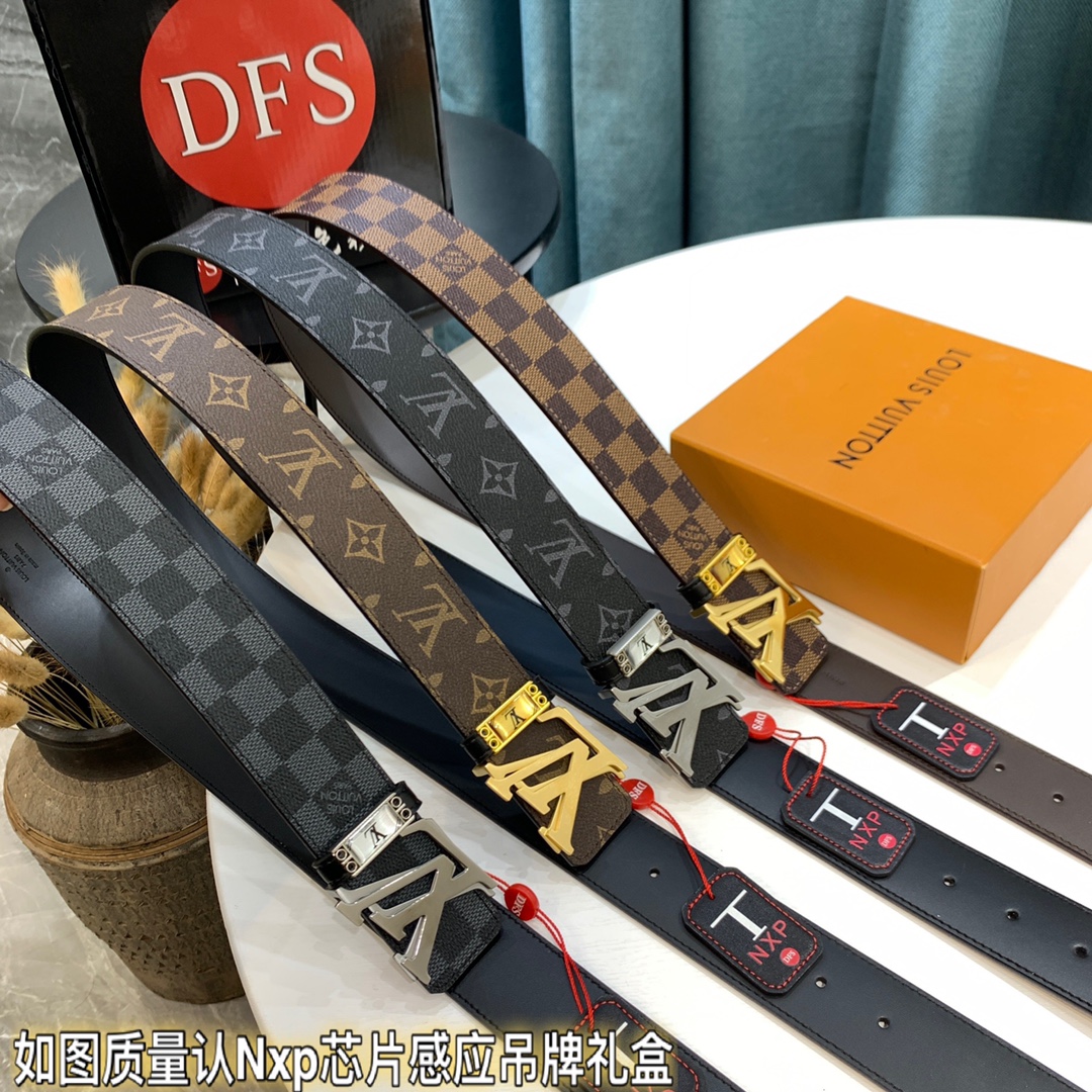 烤漆磨砂内穿扣头：路易威登LV zp同步 法国进口pvc面料 新品pvc面料格子老花 3 8cm