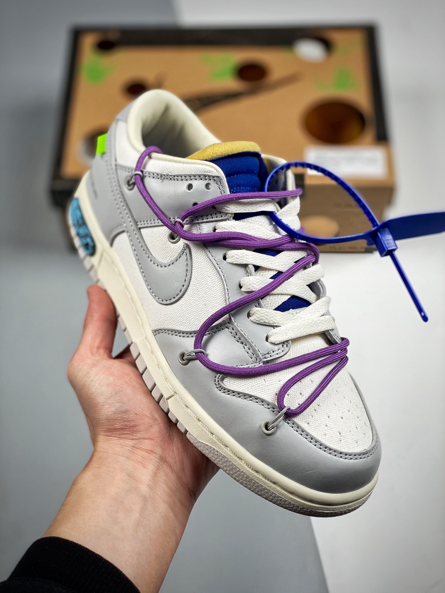 Off-White x Nike Dunk Low NO.48 cordones morados, broche azul, calidad pura original de fábrica, nivel de zapatos desnu…