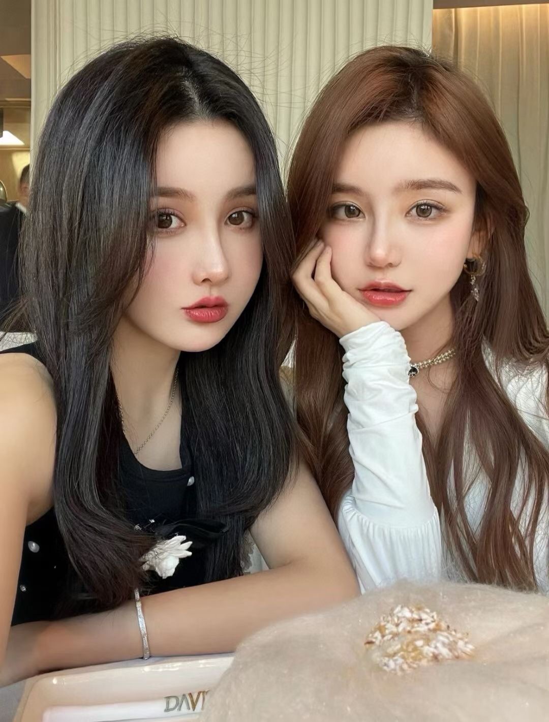 【香椭圆珠项圈】辛芷蕾同款！超美超美的choker，黑白两色双排珠的设计，中间一排钻固定，全部手工编织工