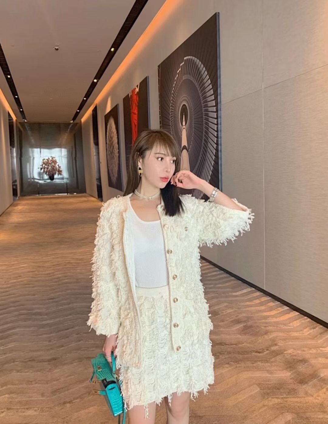 【香椭圆珠项圈】辛芷蕾同款！超美超美的choker，黑白两色双排珠的设计，中间一排钻固定，全部手工编织工