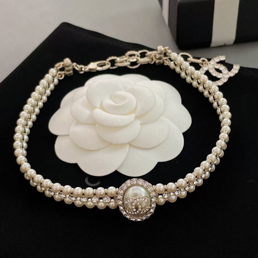 【香椭圆珠项圈】辛芷蕾同款！超美超美的choker，黑白两色双排珠的设计，中间一排钻固定，全部手工编织工