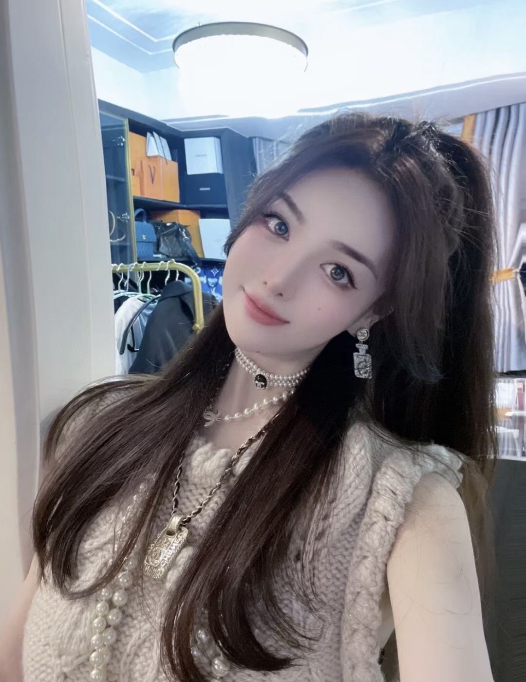 【香椭圆珠项圈】辛芷蕾同款！超美超美的choker，黑白两色双排珠的设计，中间一排钻固定，全部手工编织工