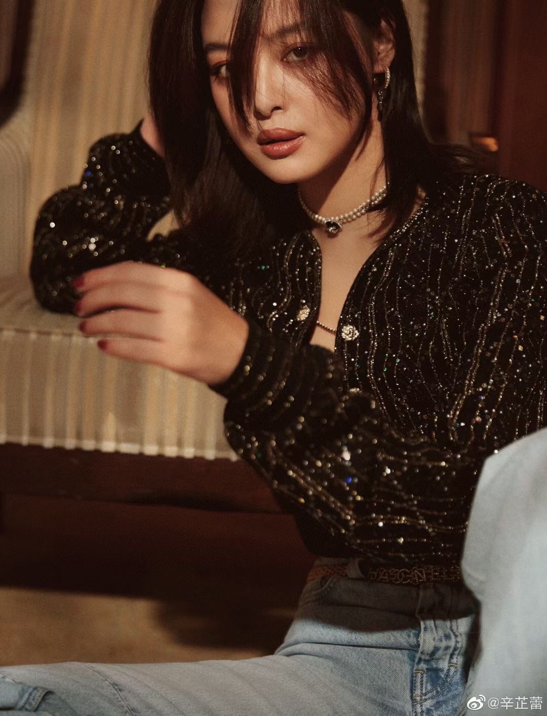 【香椭圆珠项圈】辛芷蕾同款！超美超美的choker，黑白两色双排珠的设计，中间一排钻固定，全部手工编织工