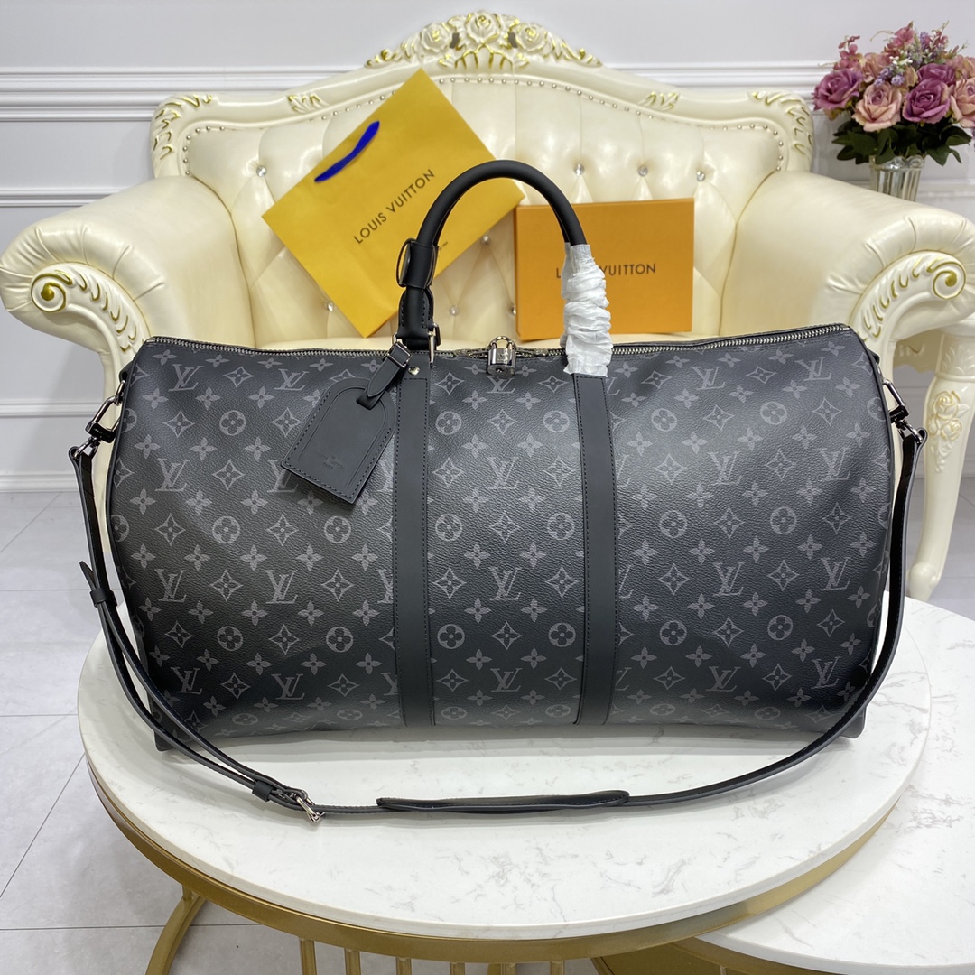 Louis Vuitton LV Keepall Travel Bags Black Grid Coffee Color Gold White Damier Azur Canvas Cotton Cowhide M41429