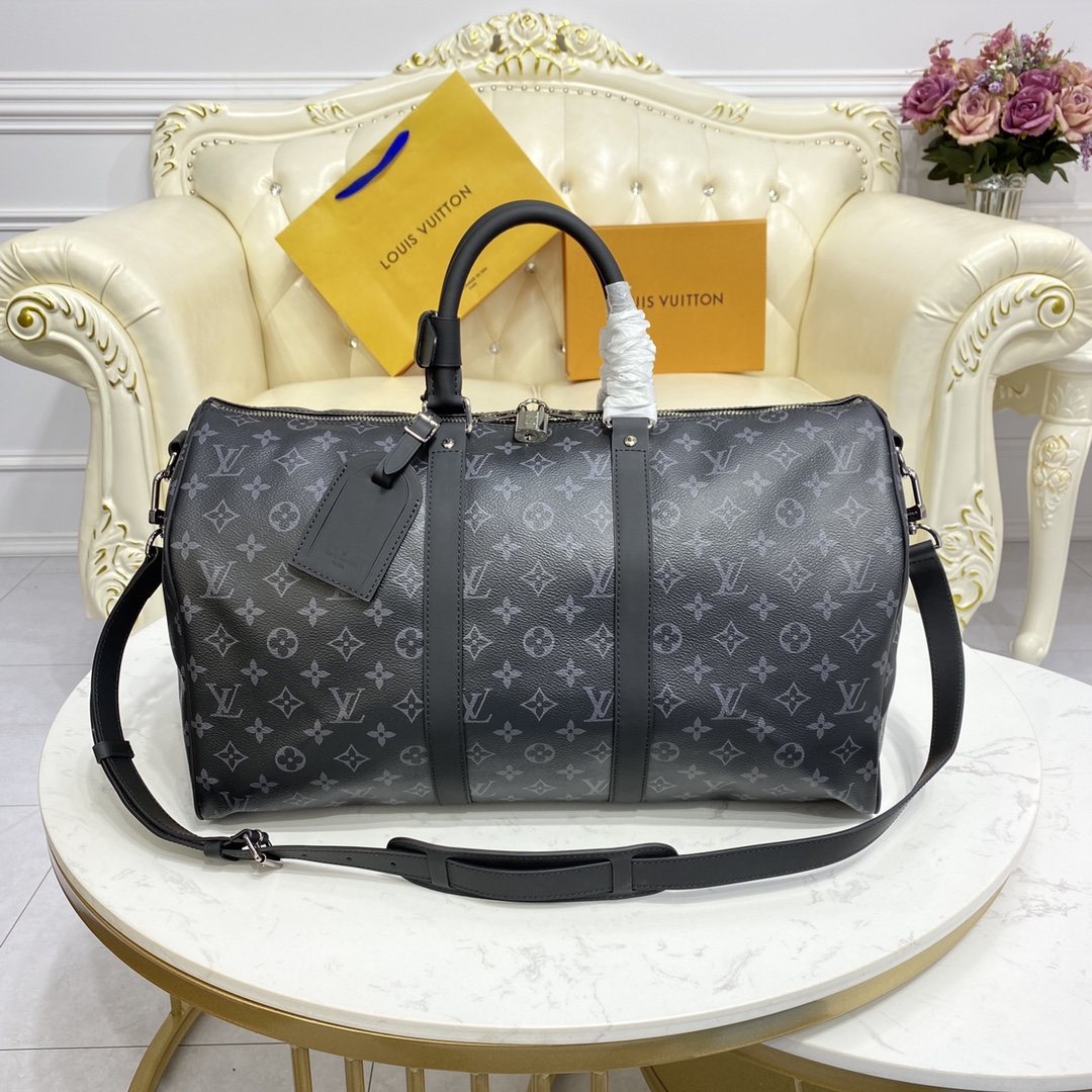 Louis Vuitton LV Keepall Travel Bags Black Grid Gold White Damier Azur Canvas Cotton Cowhide M41430