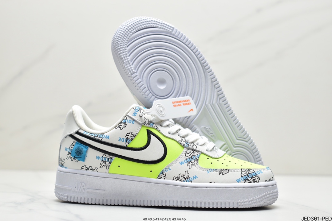 150 耐克Nike Air Force 1 “Worldwide”BlackFlash Crimson-Green 世界版图 DA1343-117