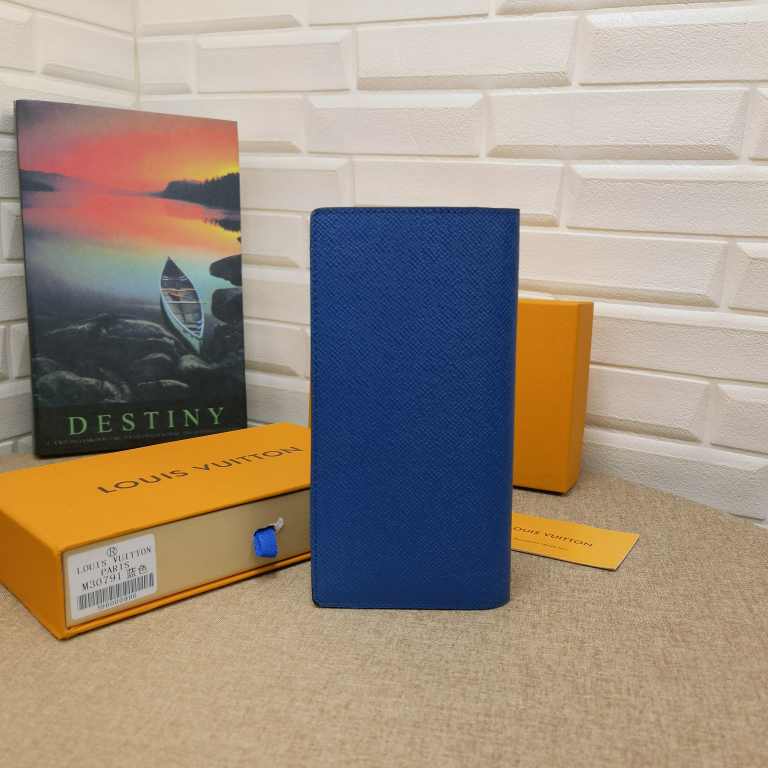 Back view of a textured leather bifold wallet