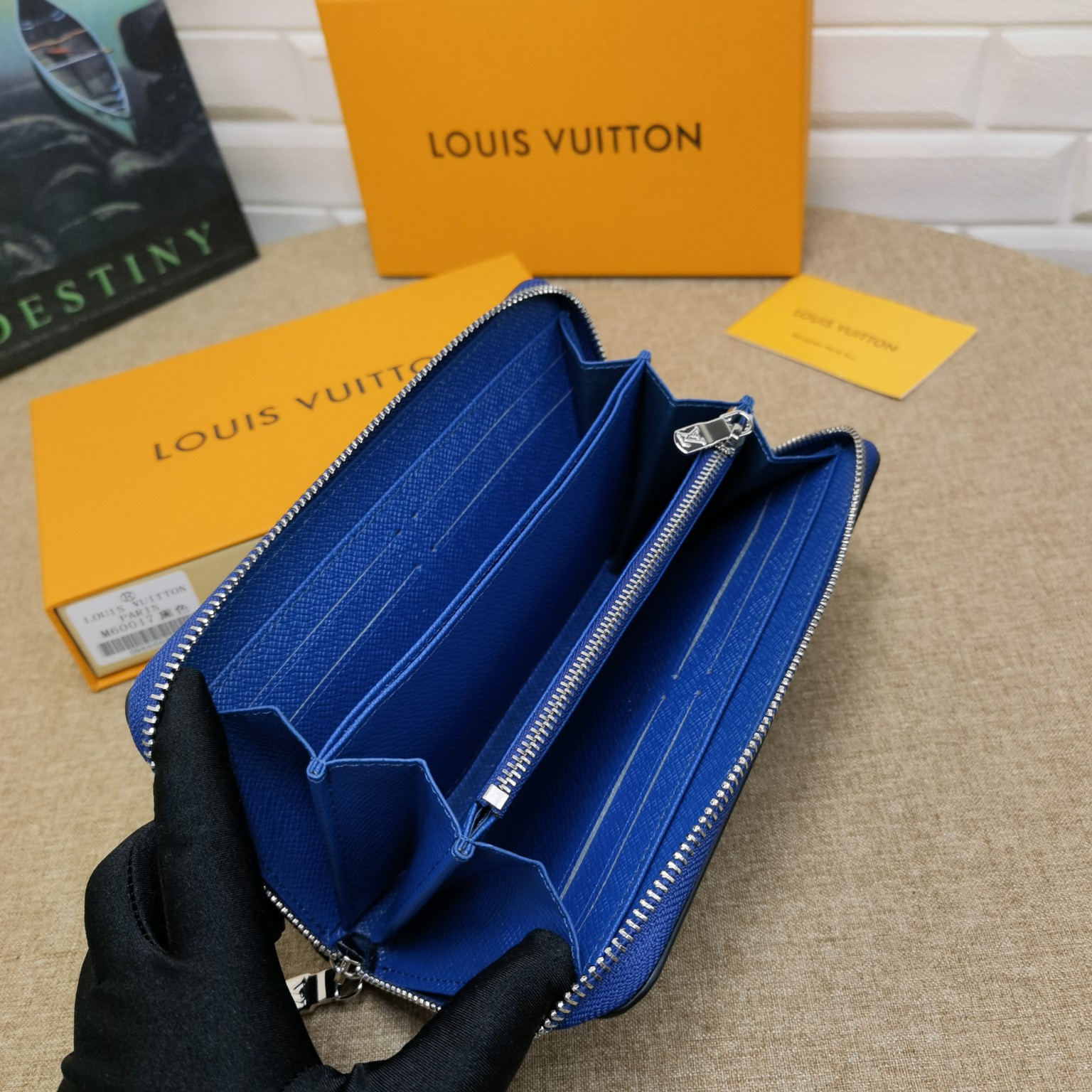 Classic leather long wallet in hand