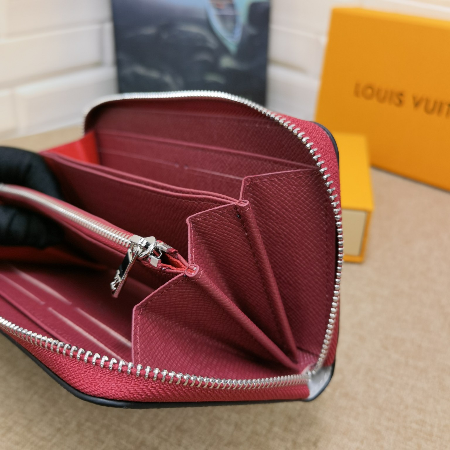 Leather long wallet branding detail