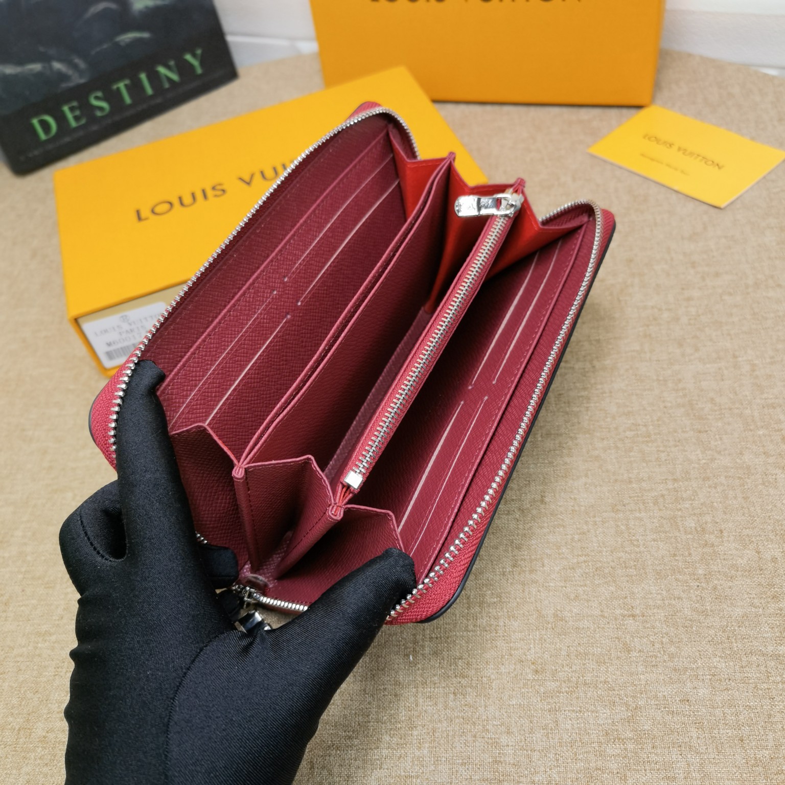 Leather long wallet in hand