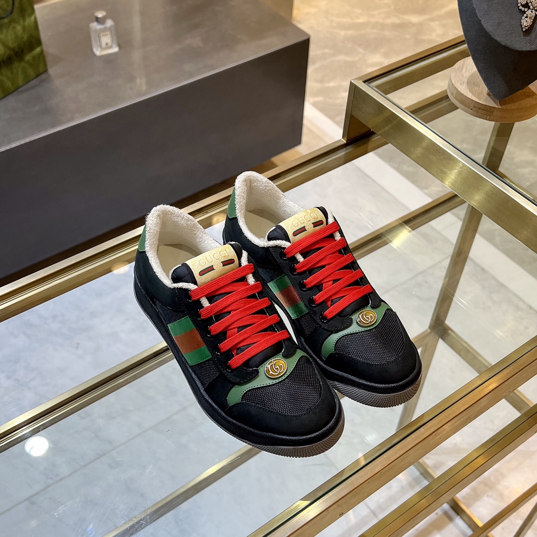 ex fábrica (alta gama) Gucci. zapatitos sucios tela verde y negra cincha roja y verde detalles en pi