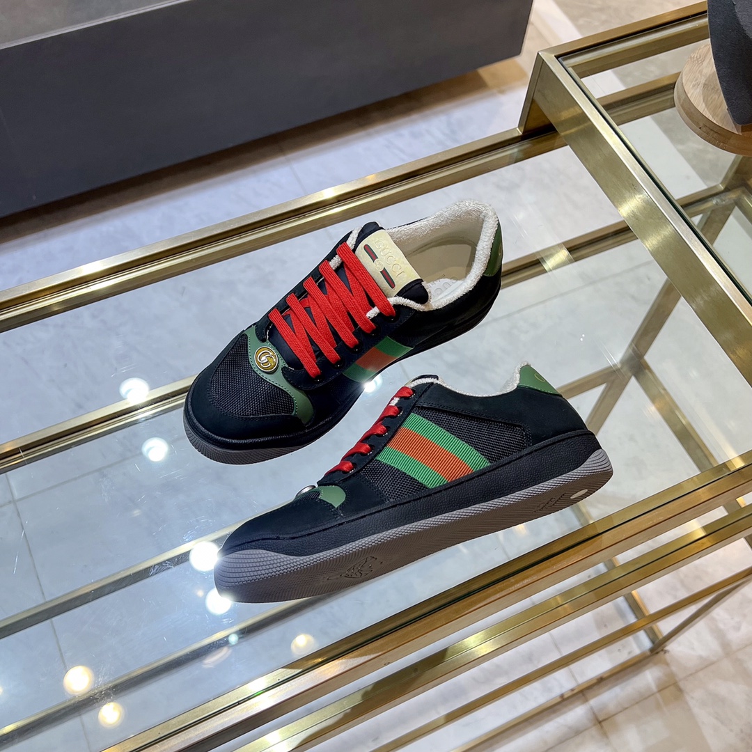 ex fábrica (alta gama) Gucci. zapatitos sucios tela verde y negra cincha roja y verde detalles en pi