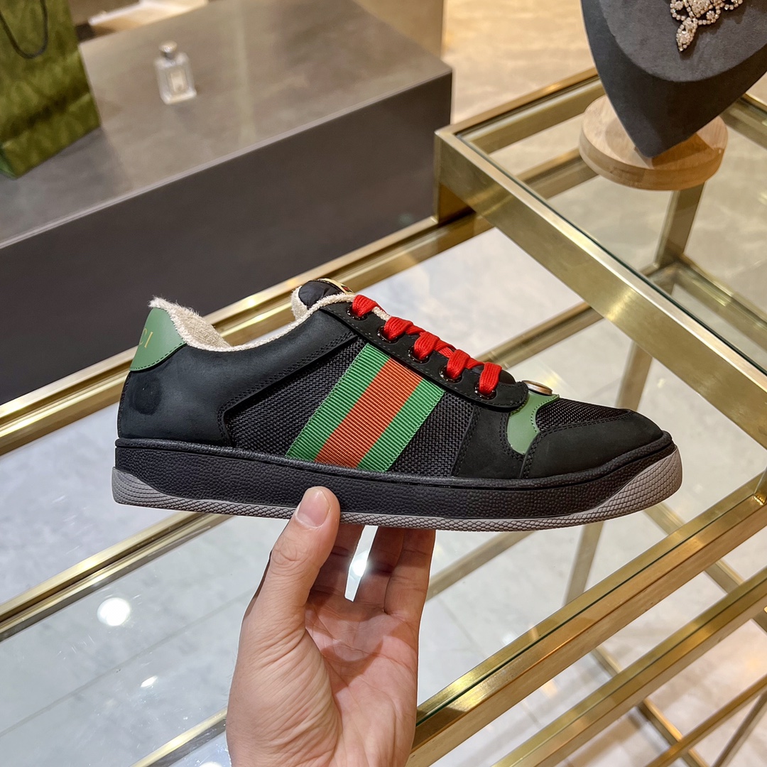 ex fábrica (alta gama) Gucci. zapatitos sucios tela verde y negra cincha roja y verde detalles en pi