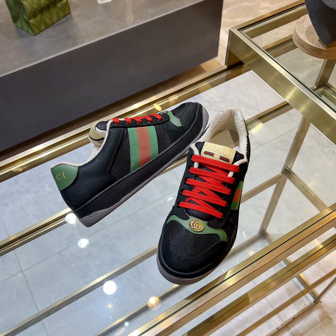 ex fábrica (alta gama) Gucci. zapatitos sucios tela verde y negra cincha roja y verde detalles en pi