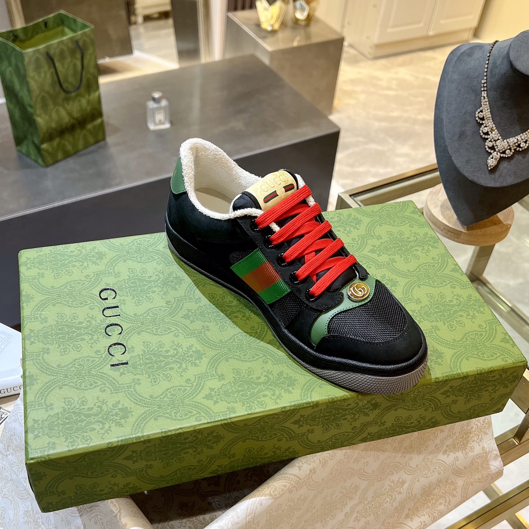 ex fábrica (alta gama) Gucci. zapatitos sucios tela verde y negra cincha roja y verde detalles en pi