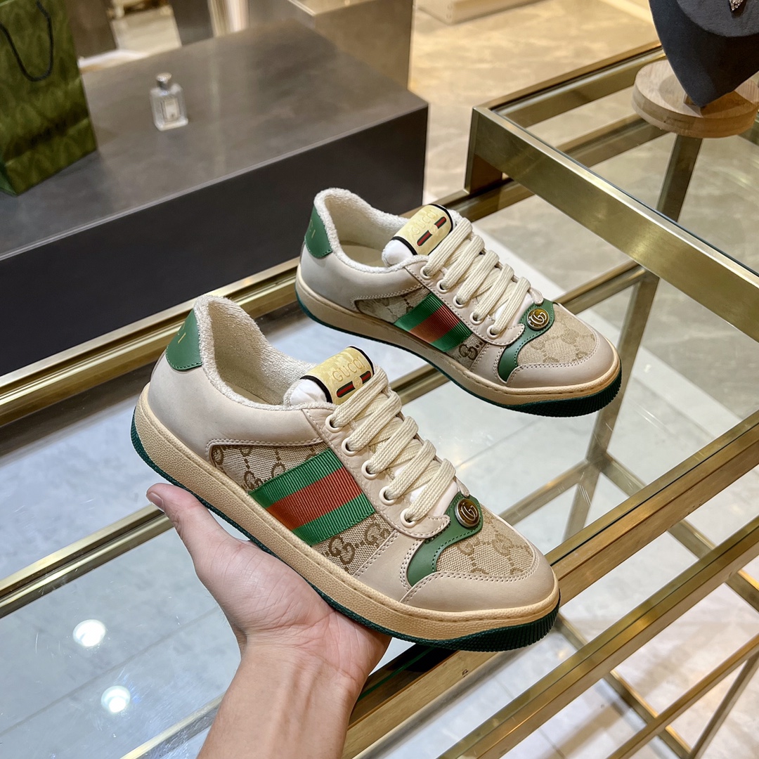 ex fábrica Gucci. zapatos sucios verde y albaricoque doble G paño rojo y verde cincha verde cuero de