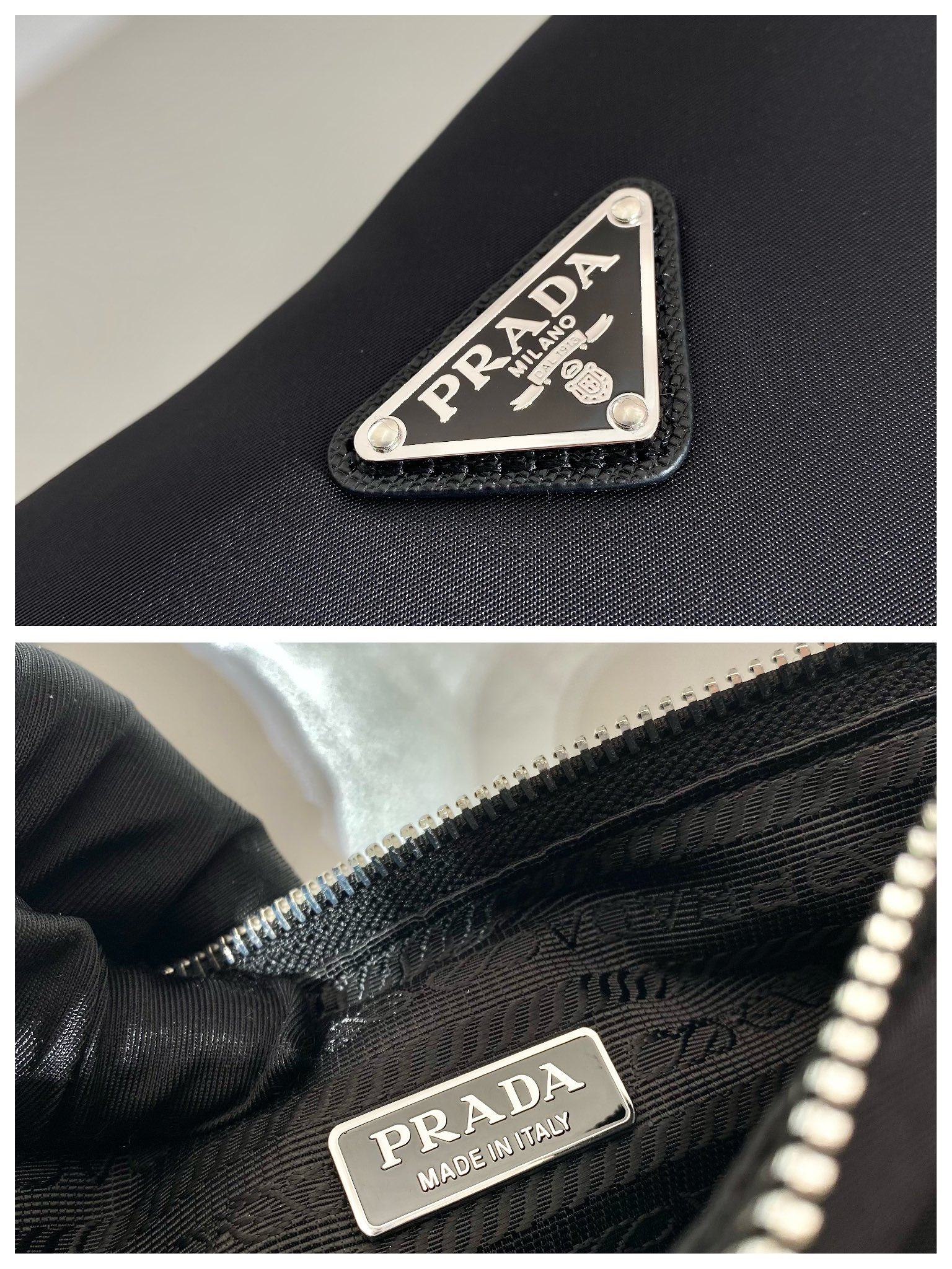 PRADA普拉达进口尼龙布料三角形斜跨包1BH190