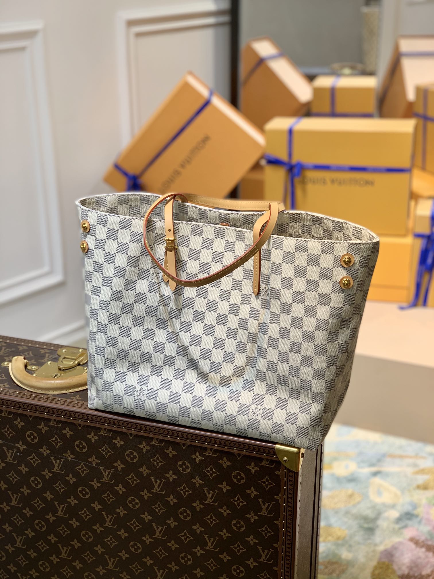 Louis Vuitton LV Cabas PM系列Damier Azur帆布托特包 N41375