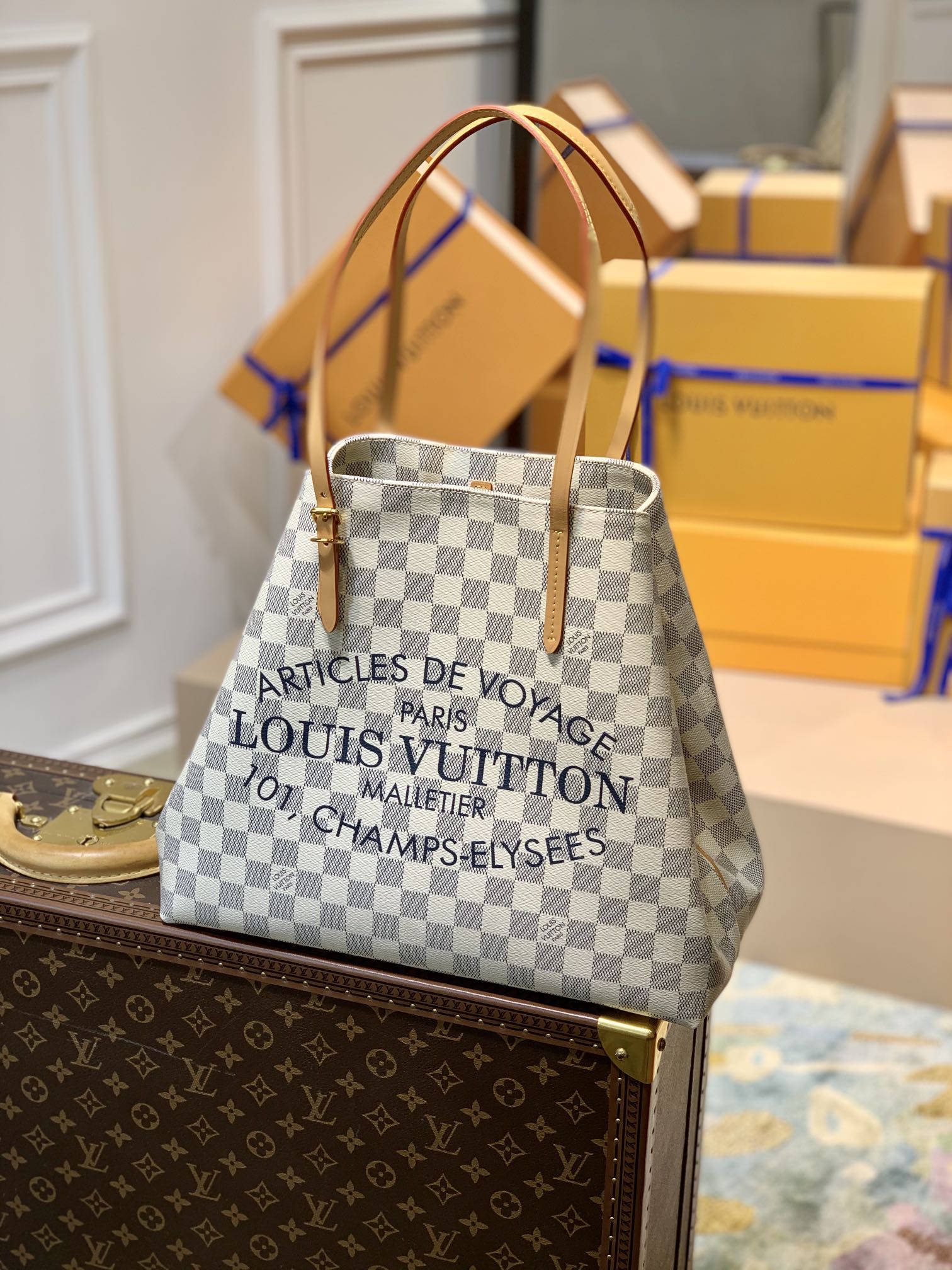 Louis Vuitton LV Cabas PM系列Damier Azur帆布托特包 N41375
