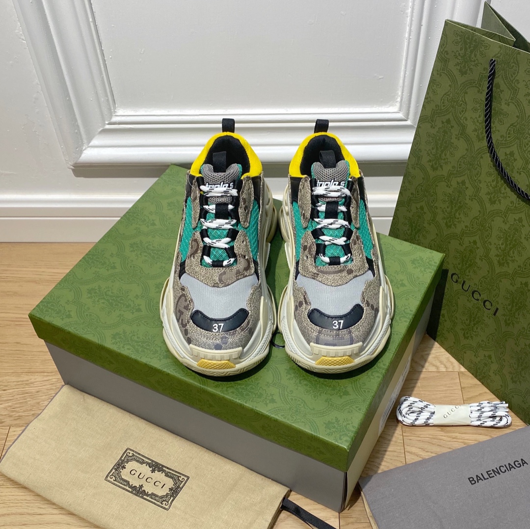 Amarillo Verde Gucci x Balenciaga·Gucci x Balenciaga modelo conjunto 2021 nuevas zapatillas Triple S de suela gruesa za…