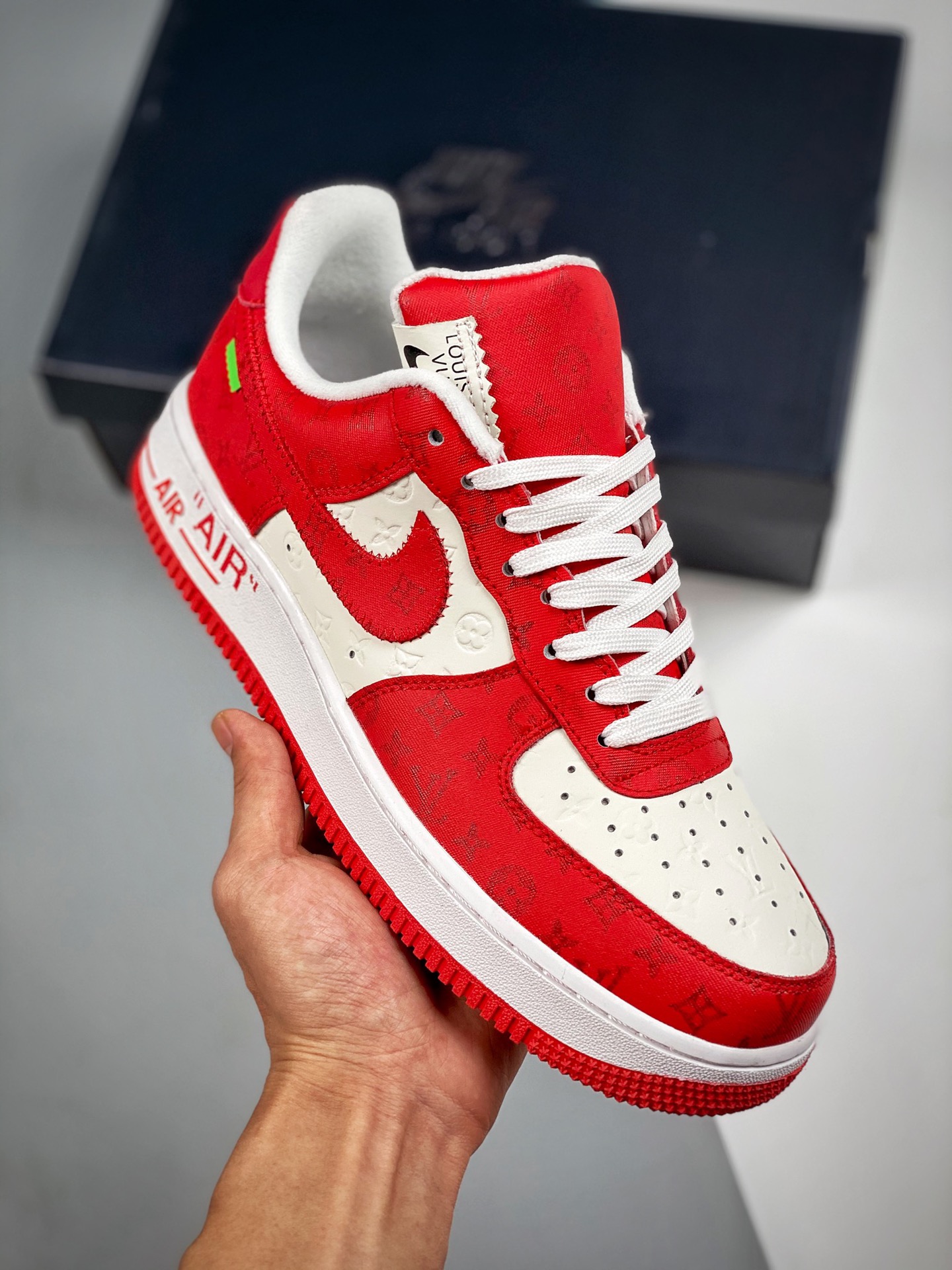 LV x Nike Air Force 1 Low Louis Vuitton collaboration original last original cardboard authentic Air Force shape focuse…