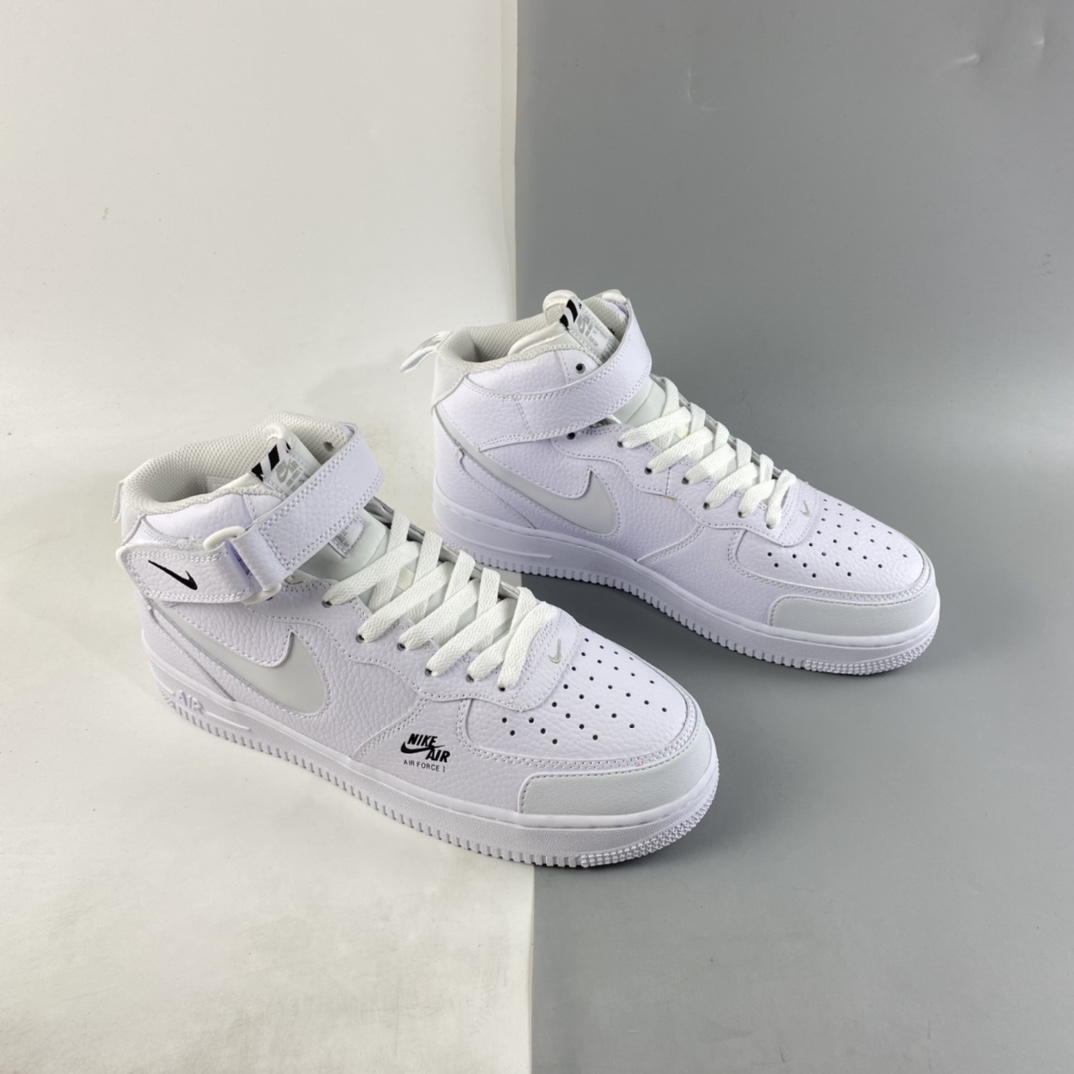 P240  NIKE Air Force 1 Mid Premium 全白反光空军一号中邦休闲板鞋 CU3088-606