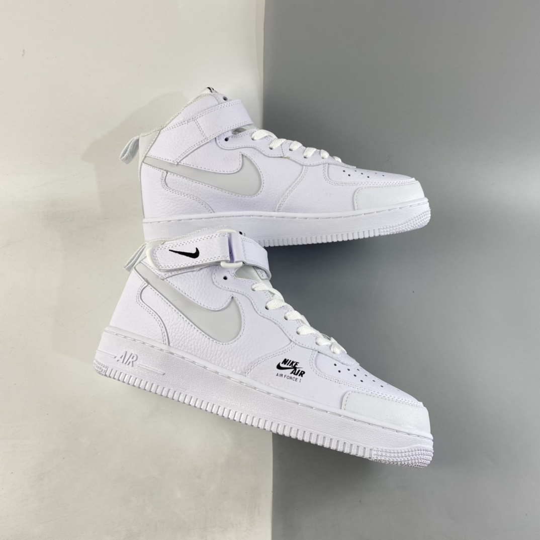 P240  NIKE Air Force 1 Mid Premium 全白反光空军一号中邦休闲板鞋 CU3088-606