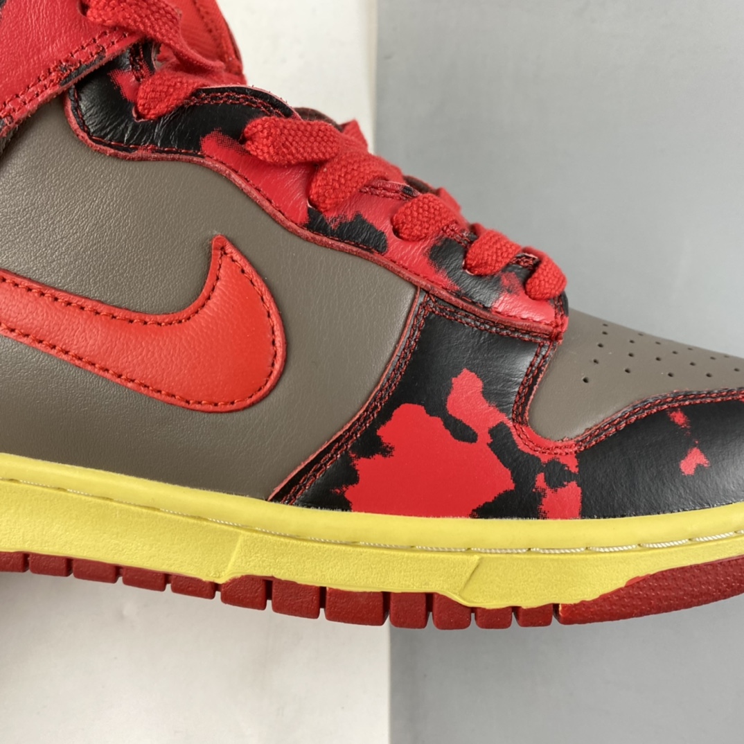 P480  NIKE Dunk High 1985 ”Red Camo”灰红酸洗扎染 高帮复古休闲板鞋 DD9404-600