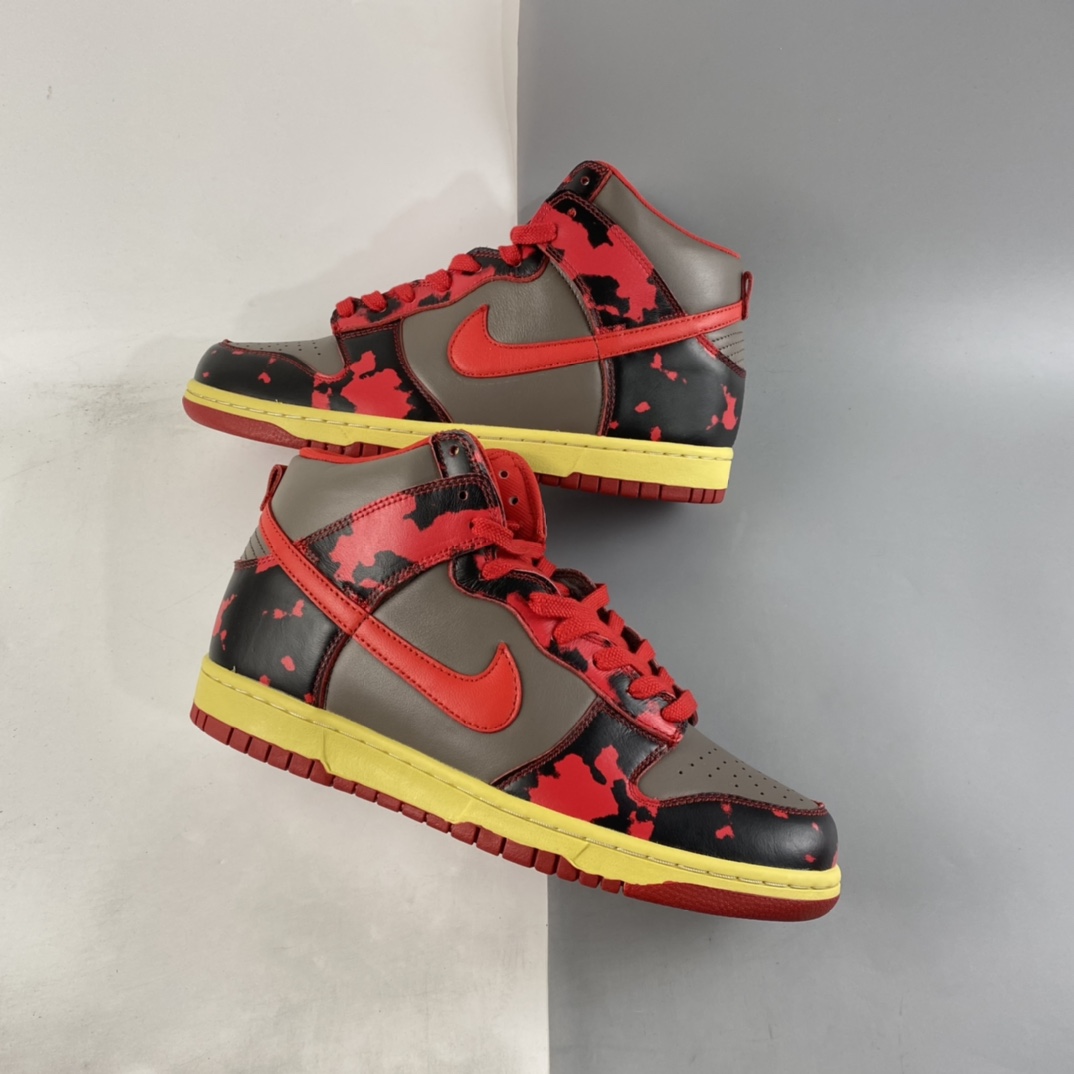 P480  NIKE Dunk High 1985 ”Red Camo”灰红酸洗扎染 高帮复古休闲板鞋 DD9404-600