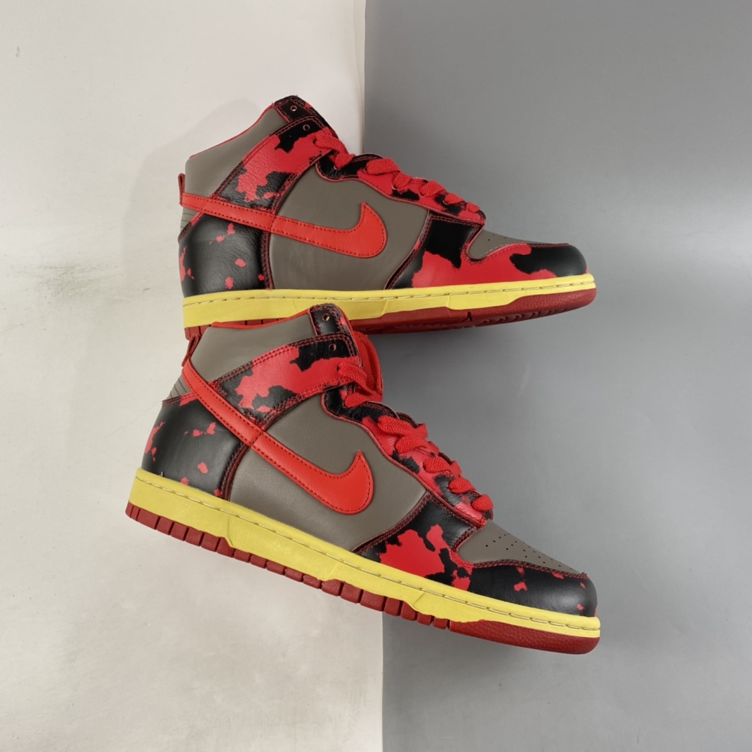 P480  NIKE Dunk High 1985 ”Red Camo”灰红酸洗扎染 高帮复古休闲板鞋 DD9404-600