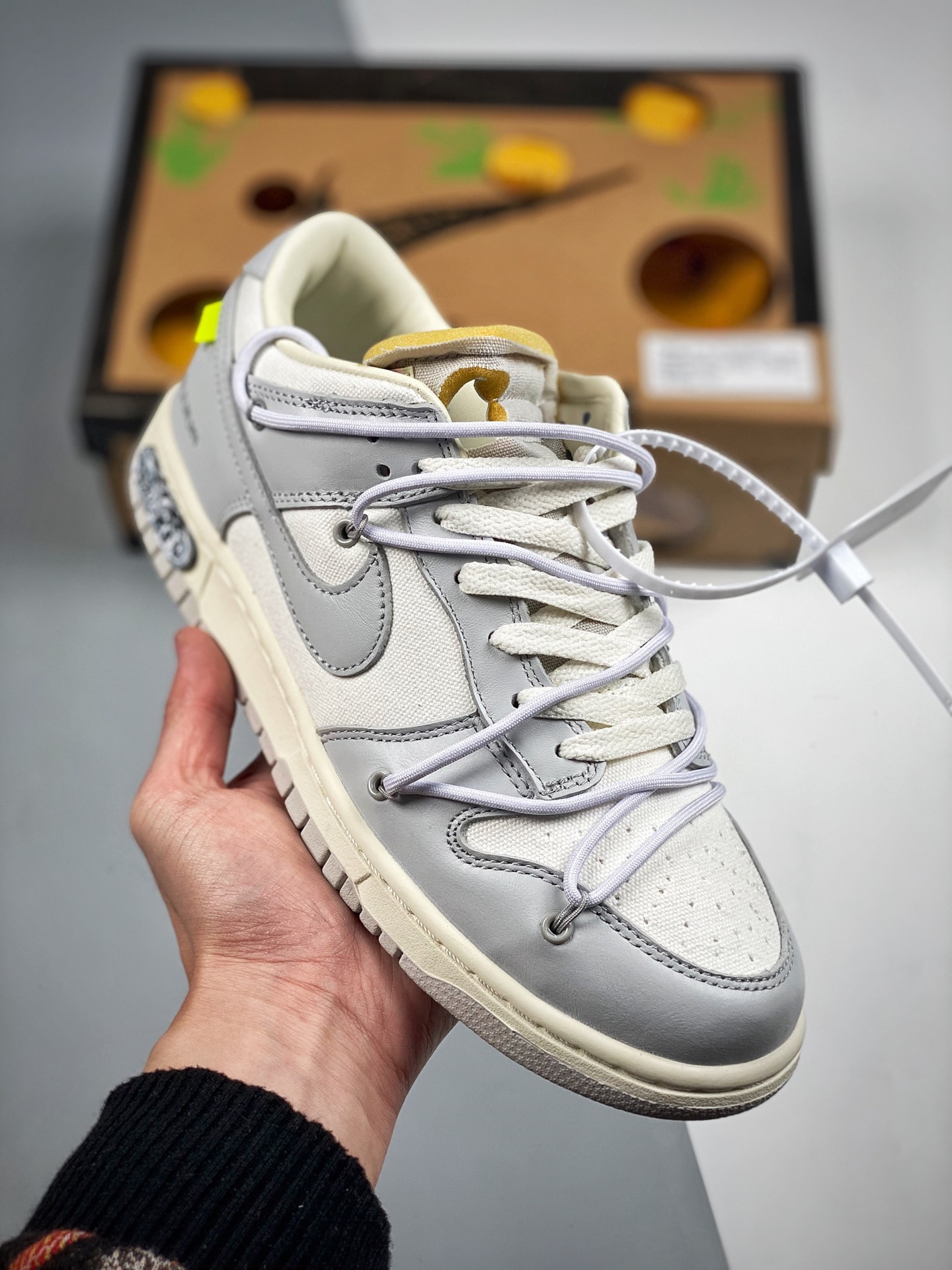 Off-White x Nike Dunk Low NO.29 cordones plateados, cierre blanco, producción pura de fábrica, nivel de zapatos desnudo…