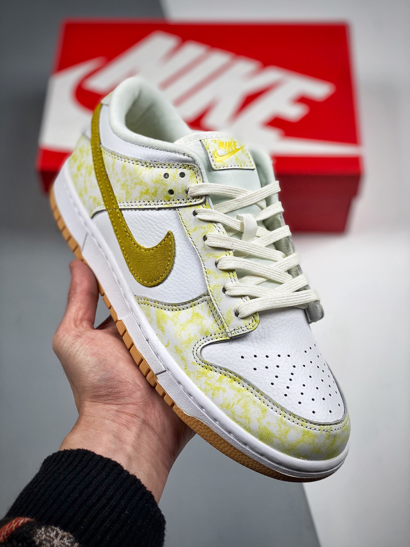 NK SB Dunk Low “Yellow Strike” blanco/amarillo línea de producción original pura #etiqueta tejida de fábrica original c…